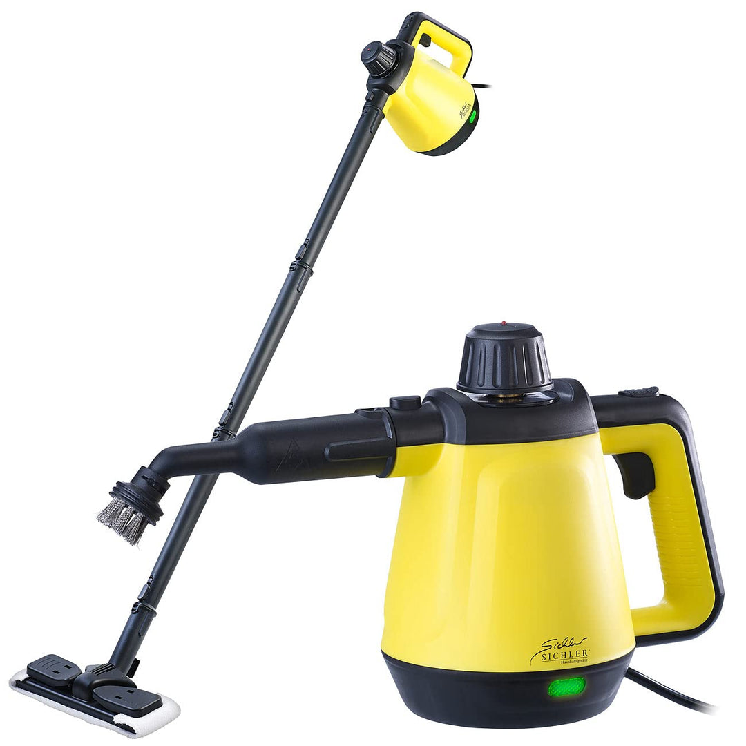 Sichler Haushaltsgeräte Tragbarer Dampfreiniger: 2in1-Hand-Dampfreiniger, Dampf-Mopp &-Besen, 16-tlg