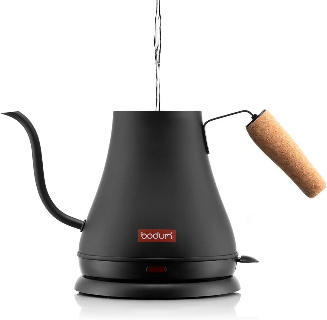 Bodum Melior 11883-259EURO Elektrischer Wasserkocher mit langem Auslauf, 0,8 l, 1.800 W, Schwarz Mat