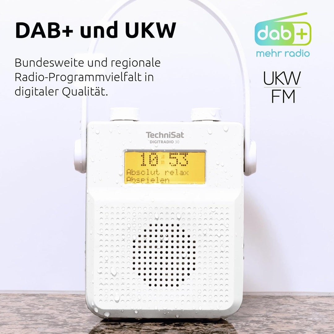 TechniSat DIGITRADIO 30 - wasserdichtes DAB+ Duschradio (UKW, DAB Digitalradio, integrierter Akku, B