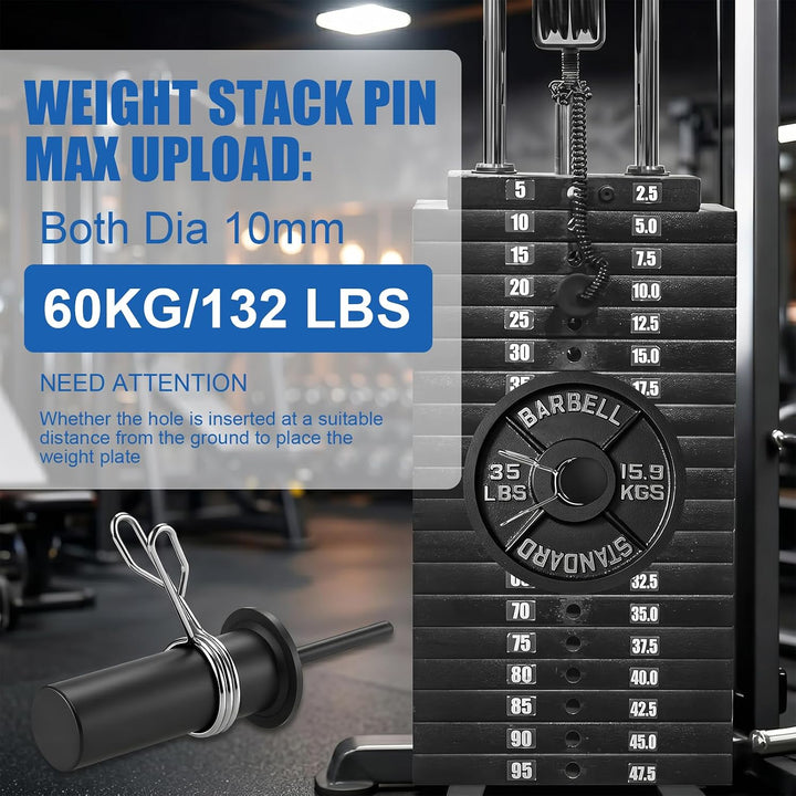 Gym Pin für Zusatzgewicht mit 1 x Spring Clip, Gympin Weight Stack, Gym Pin Extender, Durchmesser 10