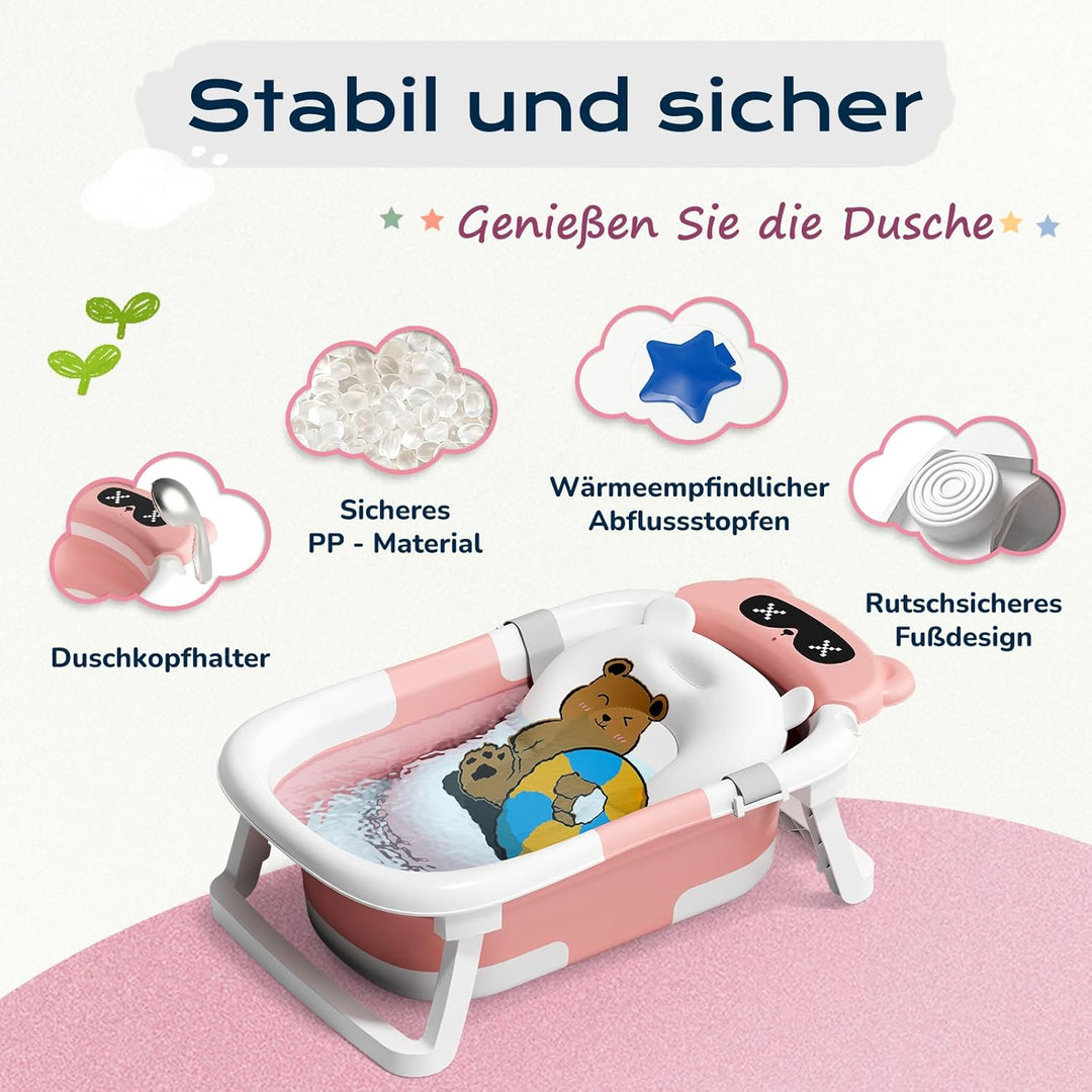 COOSEYA Baby Badewanne für 0-18 Monate, Faltbare Babybadewanne mit Weichem Polster und Temperaturemp