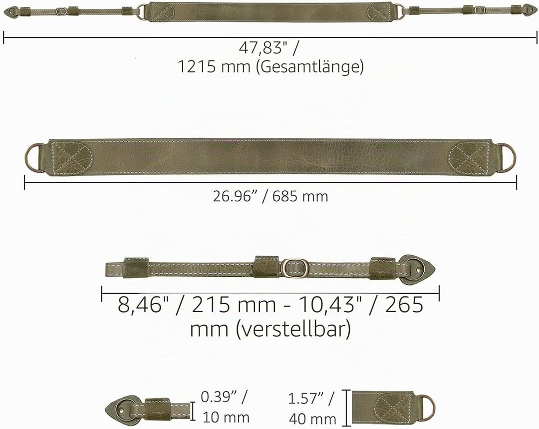 MegaGear Sierra Series - Correa para cámara - De Cuero Genuino, para Hombro o Cuello Verde, Verde