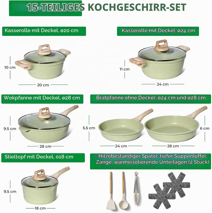 JUST PERFECTO Induktions Töpfe Set 15 pcs - Pfannenset mit deckel - Induktions Töpfe Set - töpfe &amp; p