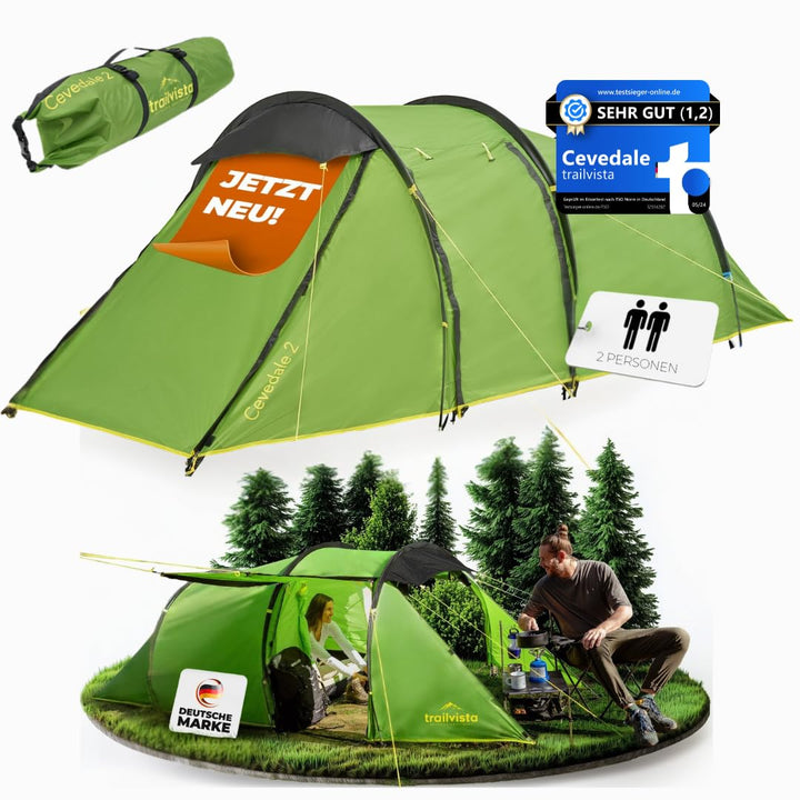 Cevedale Zelt 4 Personen Wasserdicht, leicht, kompakt & schnell aufbaubare Zelte, Camping Zelt mit V