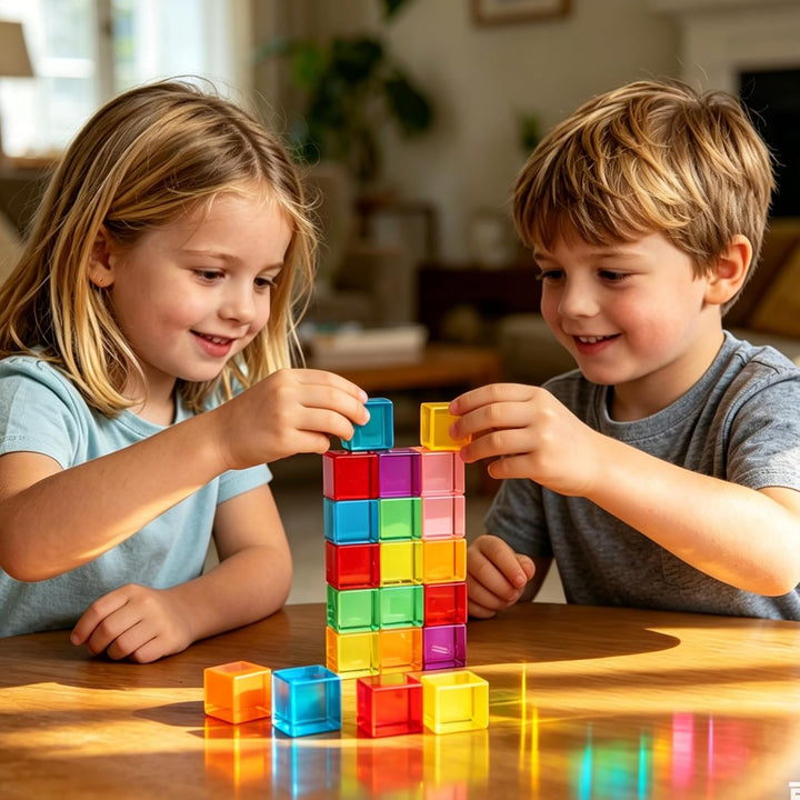 21pcs Acryl Bausteine Kinder, Würfel Sensorik Bausteine Jelly Blocks, Lichtbausteine, Montessori Reg
