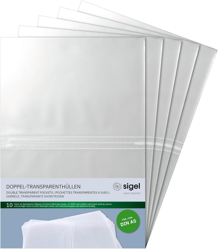 SIGEL SM181/5 Doppel-Transparenthüllen für A5, 5-er Pack, 10 Stück 50 Stück A5, 50 Stück A5