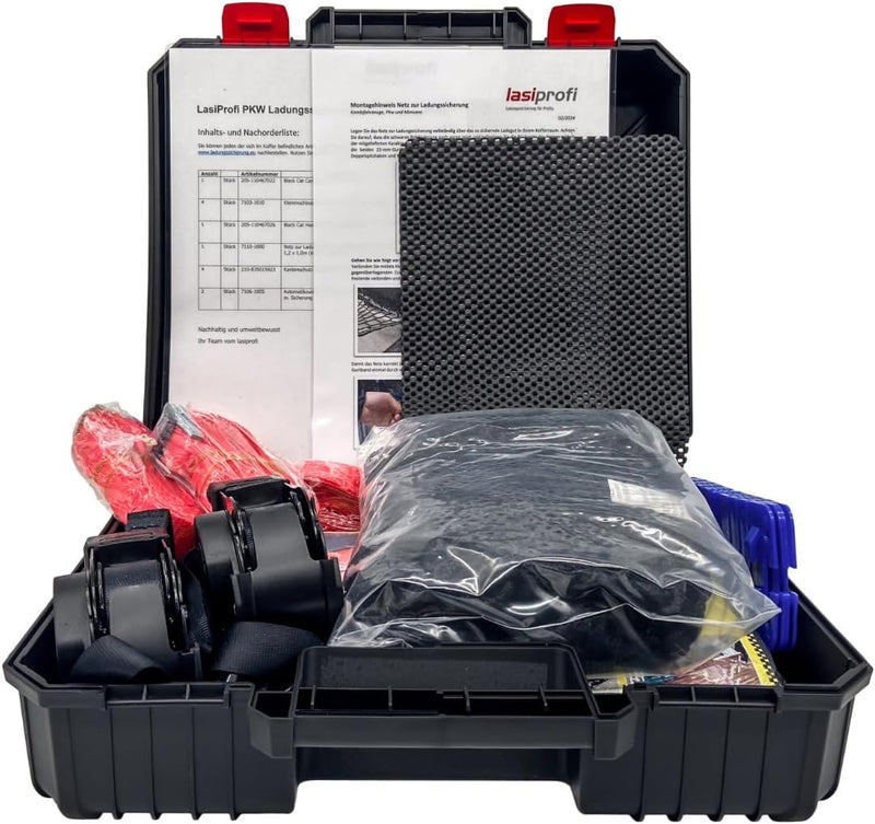 Lasiprofi PKW Ladungssicherungskoffer Set 15-teilig Spanngurt mit Ratsche, Ladungssicherung, Abdeckn