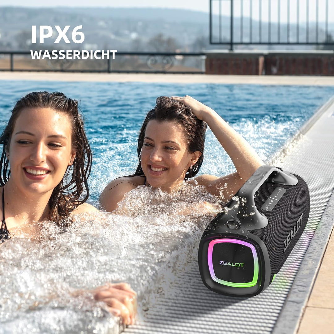 ZEALOT Bluetooth Lautsprecher,100W Stereo Sound für Draussen,XBass,Bluetooth 5.2,USB-C, 24000mAH,Dua