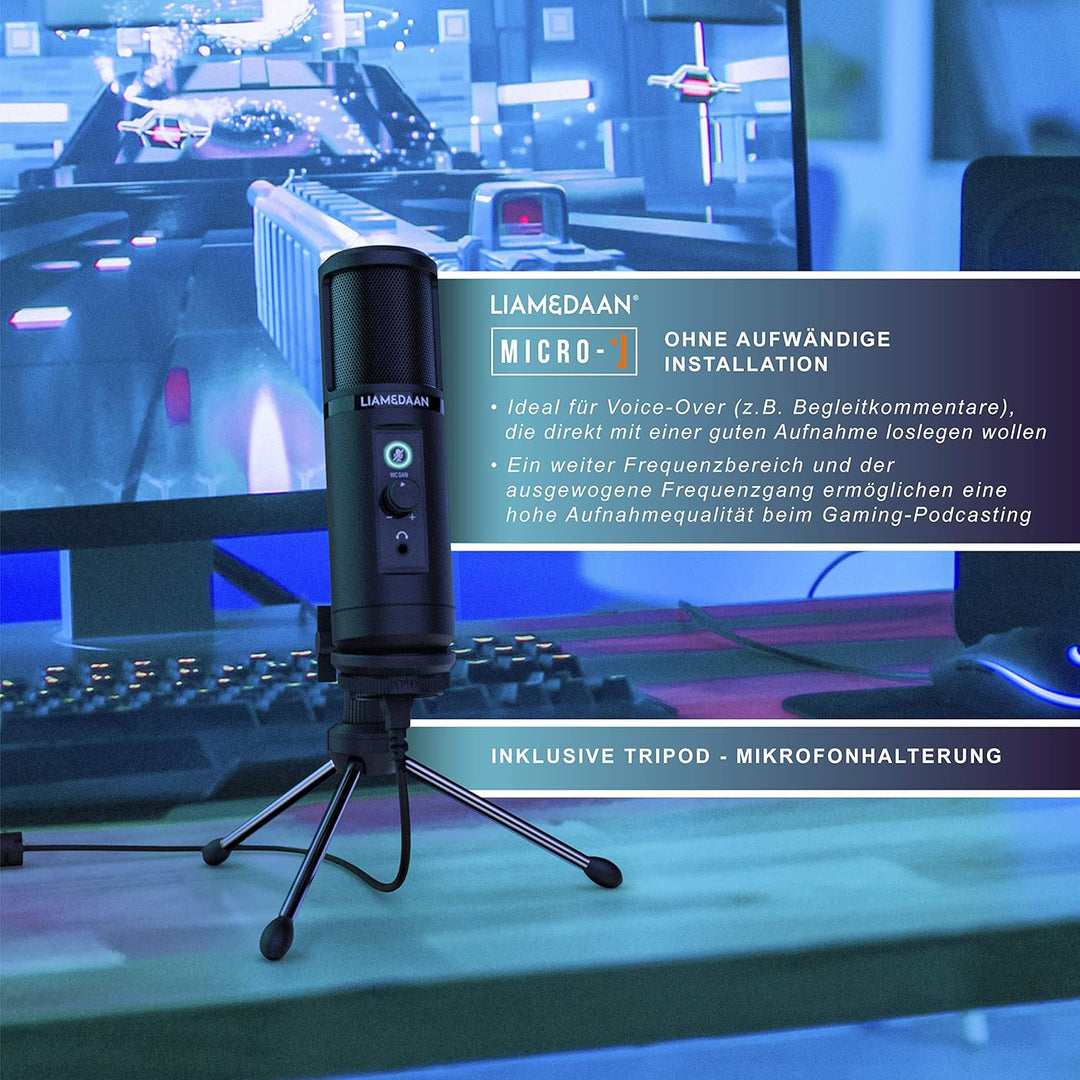 CSL - USB Mikrofon Kondensatormikrofon - PC Mikrofon mit Monitorfunktion – 192 kHz - Mikrofonständer