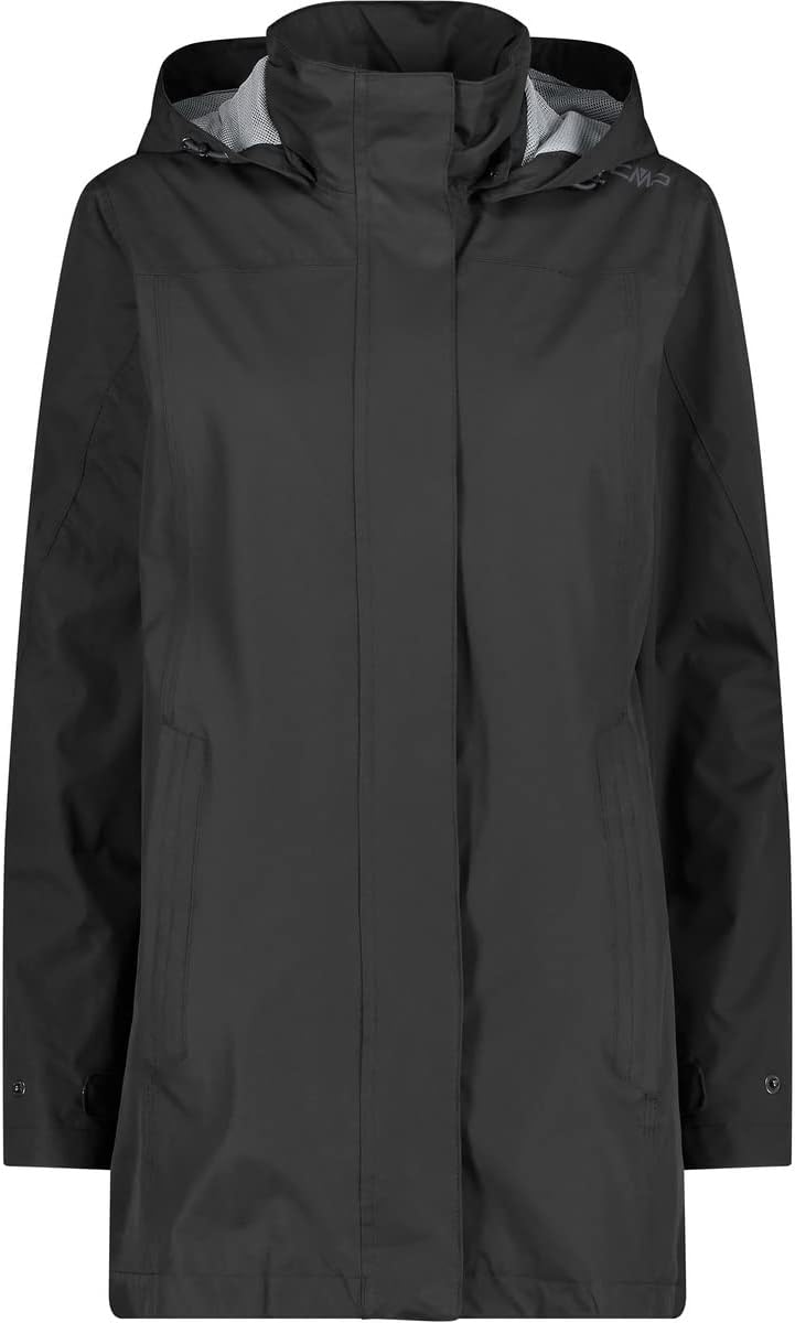 CMP Damen Lange Ripstop-regenjacke für Damen Regenparka XS Schwarz, XS Schwarz