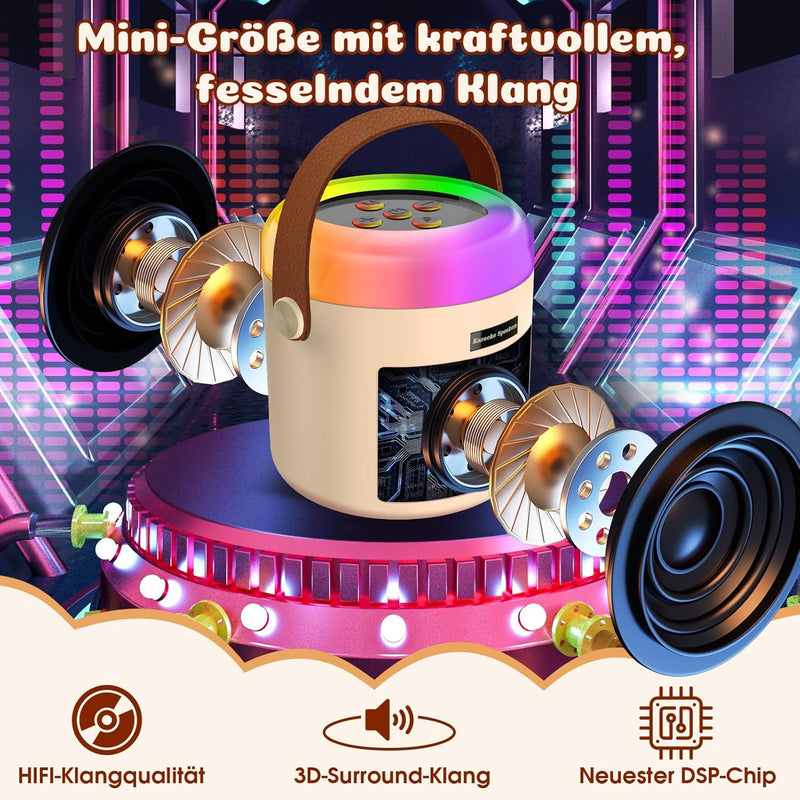 Gindoly Karaoke Maschine Kinder & Erwachsene, Bluetooth Mini Karaoke Set mit 2 Mikrofonen, Tragbare