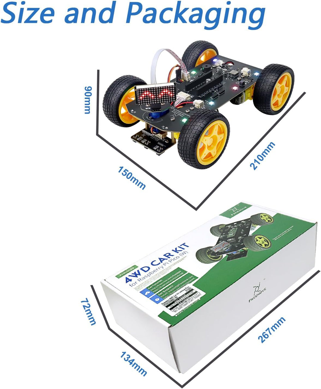 Freenove 4WD Car Kit for Raspberry Pi Pico (Not Included) (Compatible with Arduino IDE), Dot Matrix