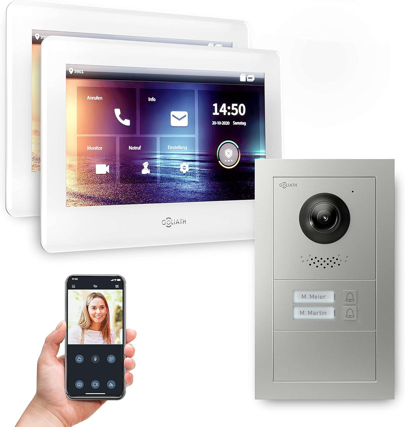 Goliath Hybrid | 2-Draht Bus | Full-HD Video Türsprechanlage | App | 2-Fam | 2 x Full-Touchscreen 7"