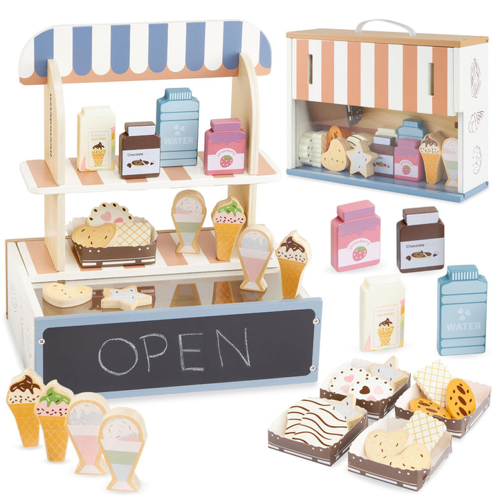 Mamabrum Holz-Konditorei für Kinder - Klappbarer Café-Laden mit Zubehör, Rollenspiel-Set für kreativ