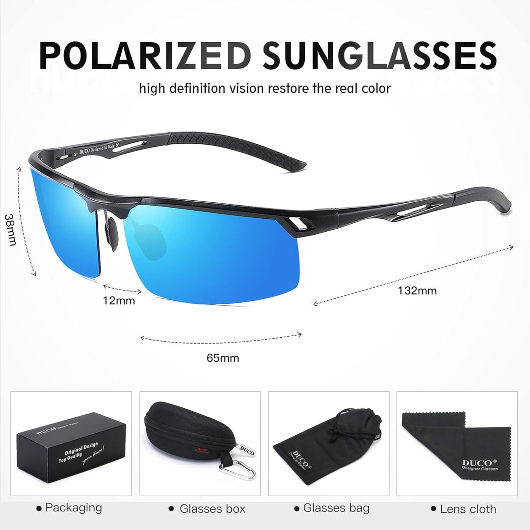DUCO Sonnenbrille für Herren Retro Polarisierte Sonnenbrille Ultraleichte Sportbrille Al-Mg Metallra