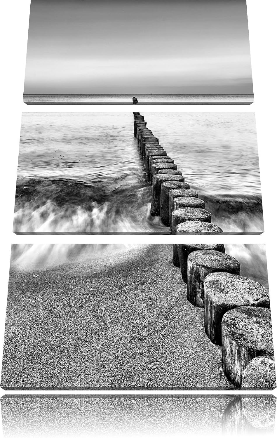 Pixxprint Wellenbrecher im Meer als Leinwandbild/Grösse: 3 Teilig (120x80) cm/Wandbild/Kunstdruck/fe