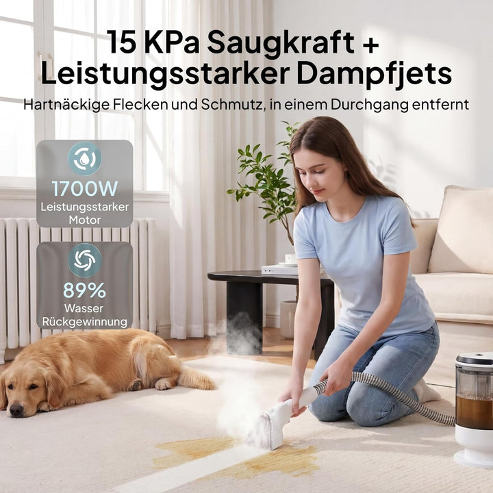 Polsterreiniger Gerät Nasssauger Waschsauger, 15 KPa Nasssauger Polsterreiniger, 1,6 L Wassertank, K