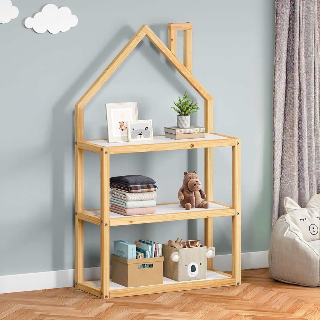 IDIMEX Kinderzimmer Regal LENISE in Hausform Natur/weiss - Kinderregal, Bücherregal, Massive Kiefer,