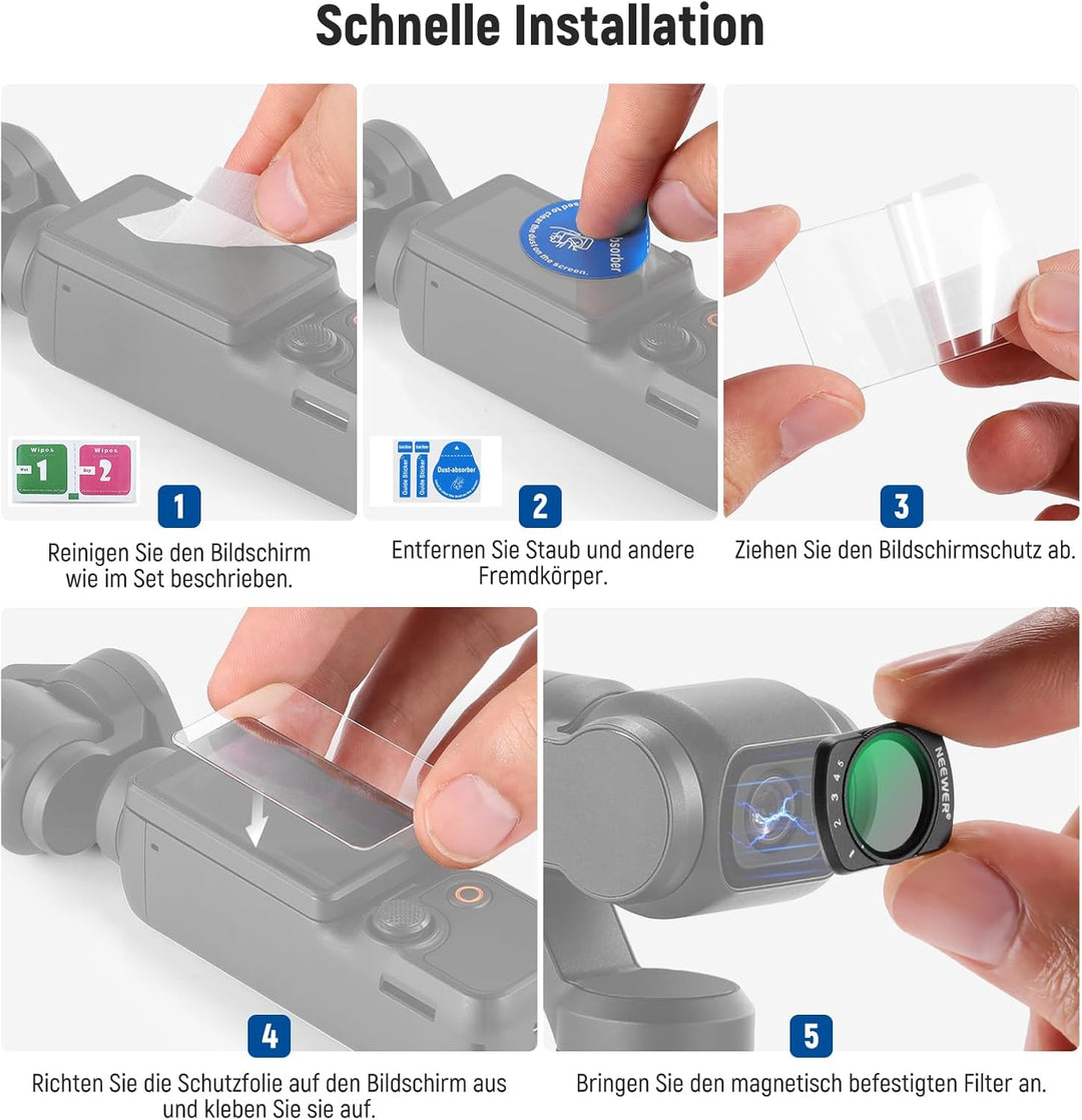 NEEWER Variabler ND Filter kompatibel mit DJI Osmo Pocket 3 Creator Combo Zubehör, magnetischer ND2-