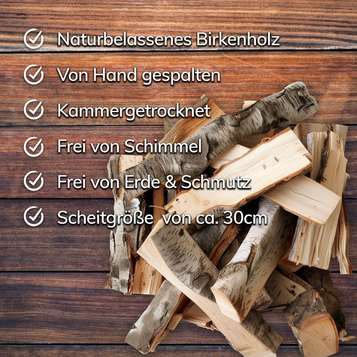 Landree® BIRKE 16Kg Kaminholz, Brennholz, Feuerholz, ofenfertig, ca 30cm Scheitlänge direkt vom Fami