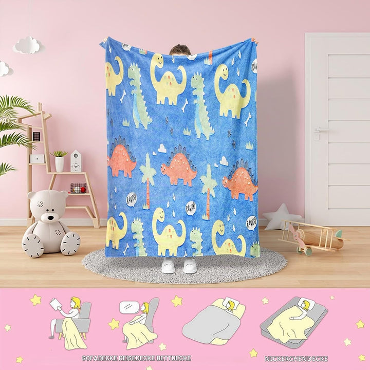HZVRTN Kuscheldecke Kinder Dinosaurier Decke, Dino kuscheldecke leuchtet im Dunkeln, Dino Decke Gesc