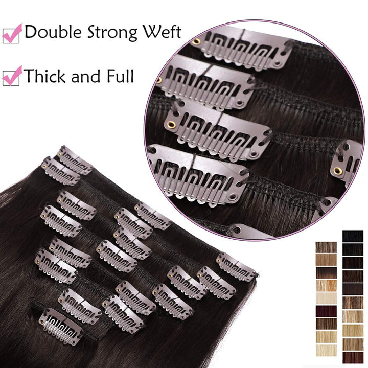 SEGO Clip in Extensions Echthaar 8 Tressen Doppelt Tressen Haarverlängerung 100% Remy Human Haar für