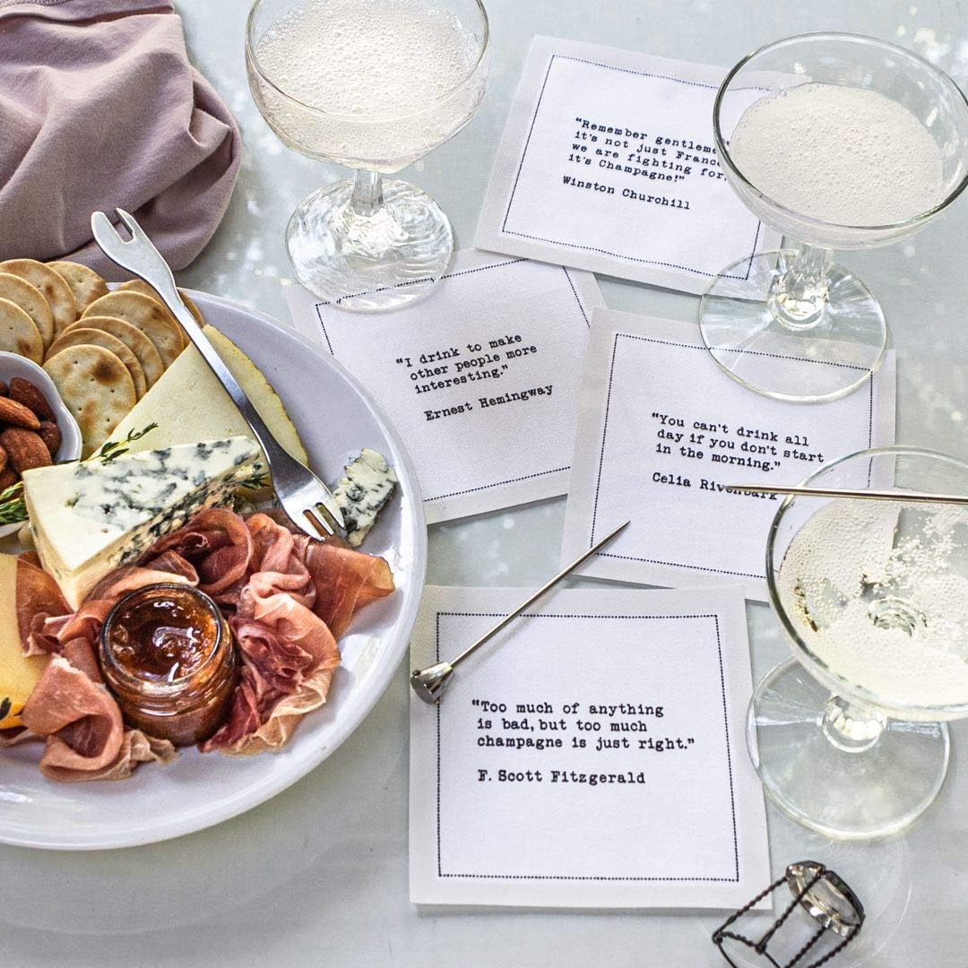 Signature Napkins Cocktail-Servietten, 50 Stück, 14 einzigartige Zitate, 11,4 x 11,4 cm, Weiss, Einz