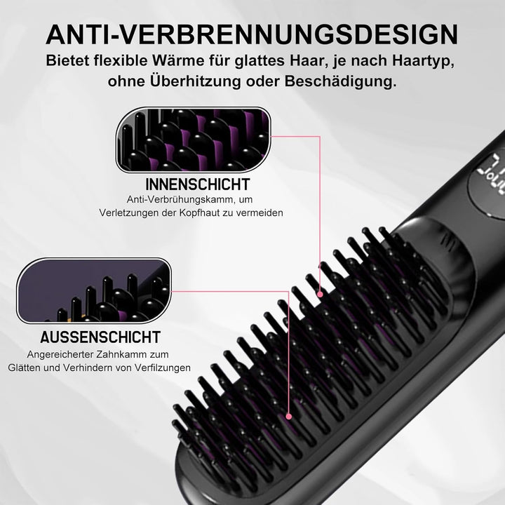 Kabellose Haarglätter Bürste - 3 Temperaturstufen, professionelle Keramikbeschichtung, Ionentechnolo