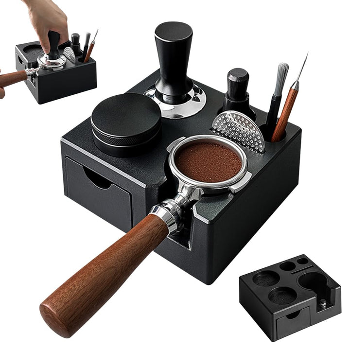 Tamperstation für Barista(51-58mm), Tamping Station aus ABS, Einstellbar Coffee Schwarz Tamper Stati