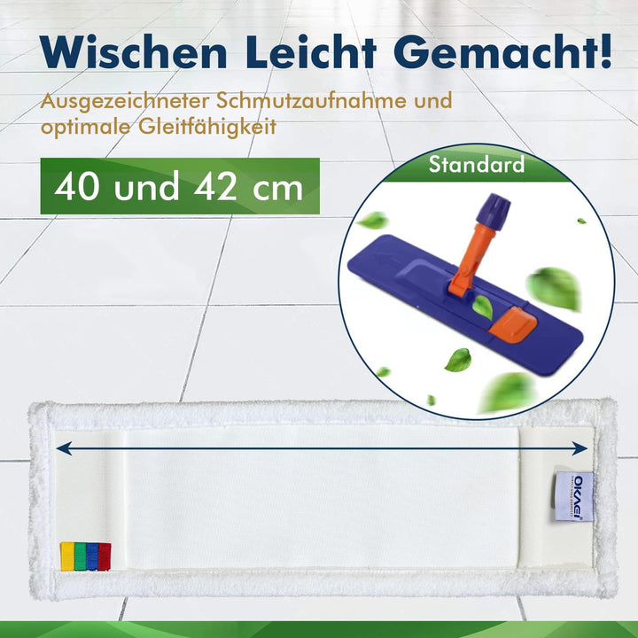 Okaei 5 Stück Wischmopp Bezug (40 cm) - Premium Bodenwischer-Wischbezug aus 100% Microfaser - Wische