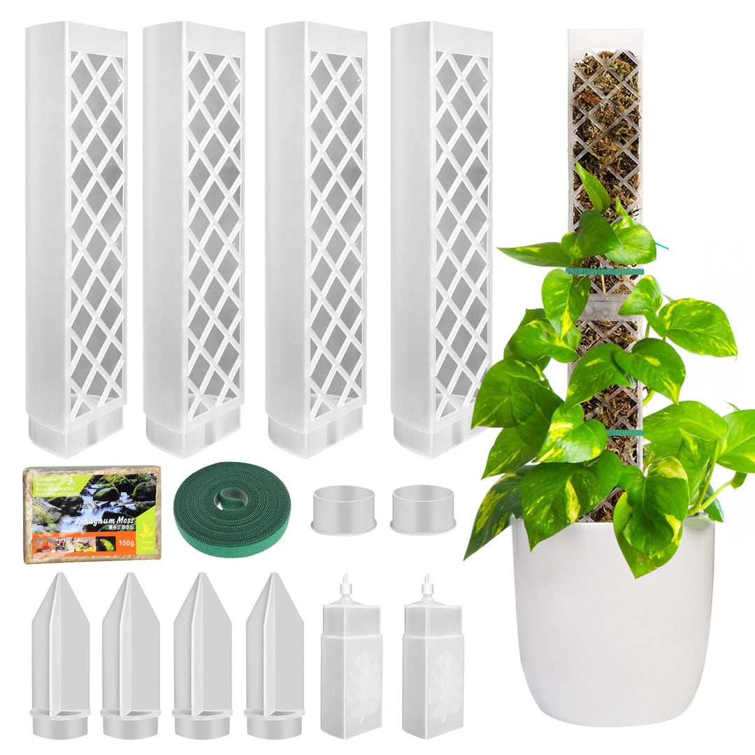 Moosstab für Monstera Rankhilfe Zimmerpflanzen Zubehör Set, 4 Stück 35cm (Moosstab + Bodeneinführung