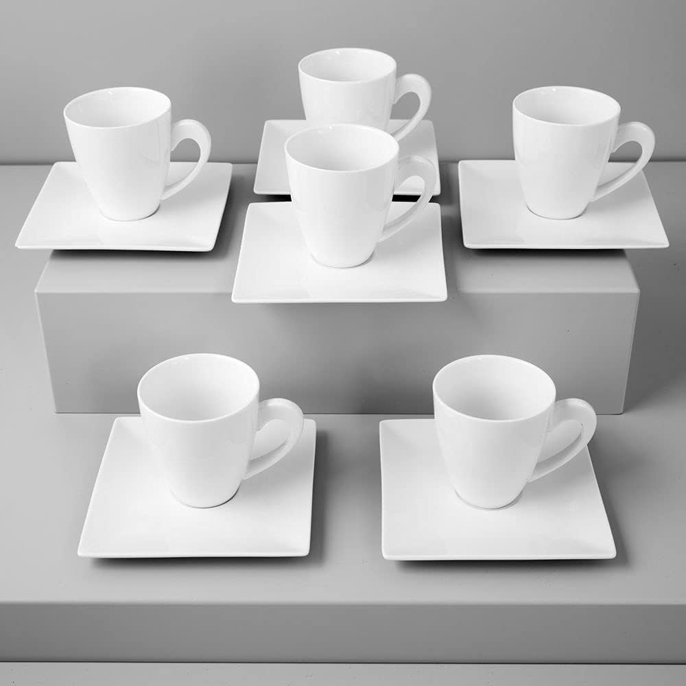 AMBITION Kaffeeservice Porto 12 Teilig Geschirrset Porzellan Kaffee Set 6 Personen Eckig Tasse Unter