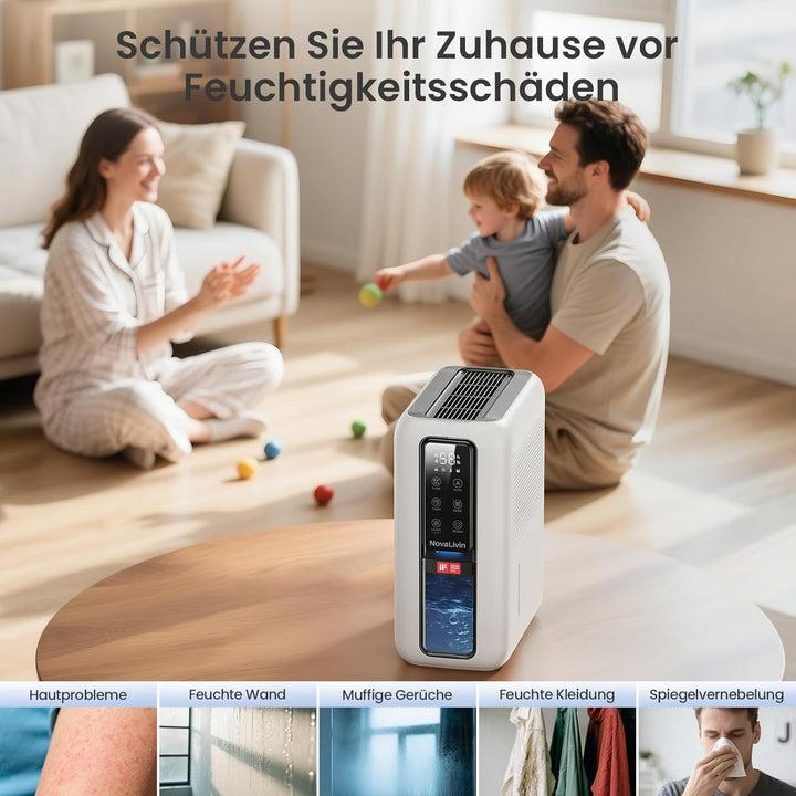 Raumentfeuchter Luftentfeuchter Elektrisch mit 2L Wassertank und Feuchtigkeitsabsorber, Automatische