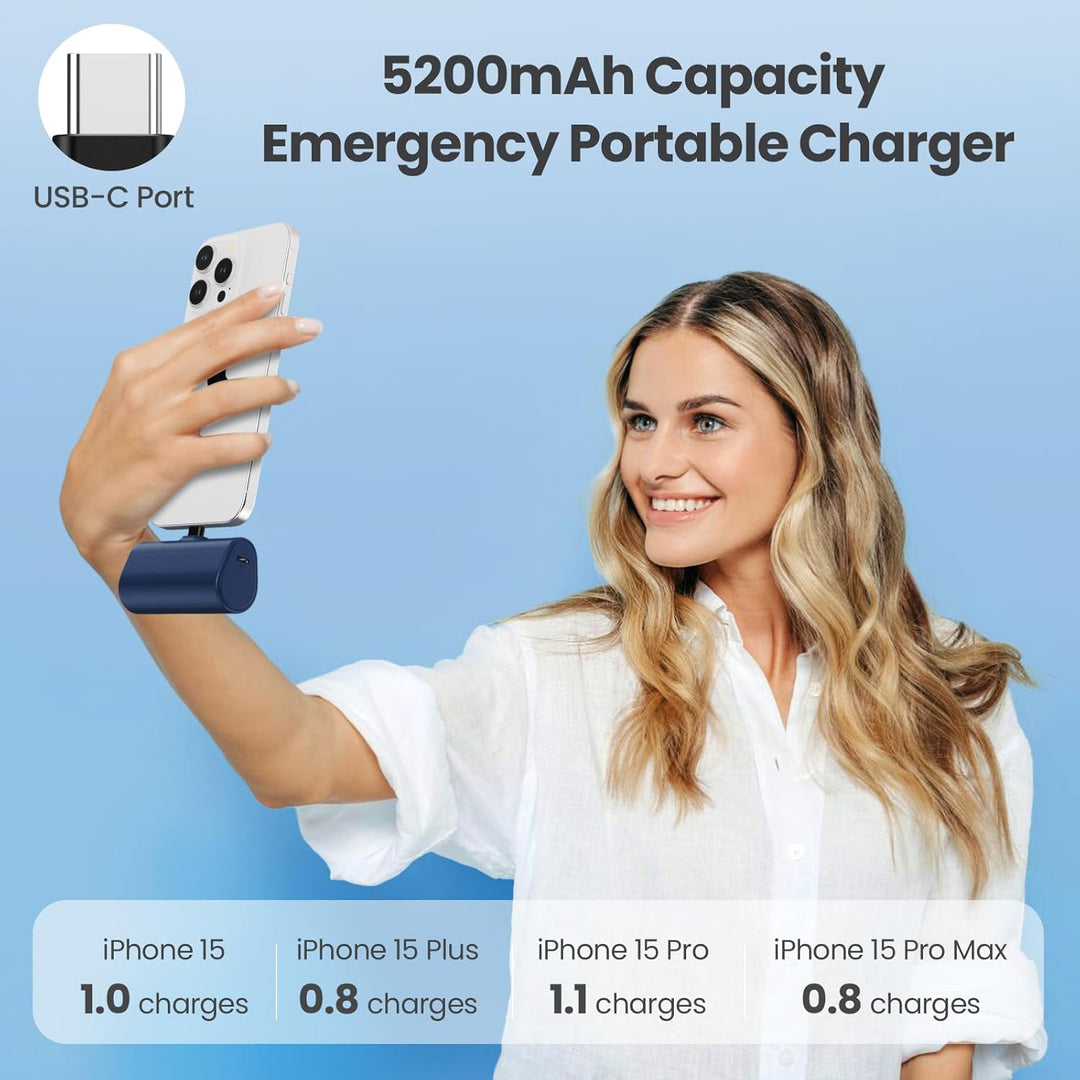 Mini Powerbank 5200mAh, Klein Power Bank USB C PD Externer Akku, Compact LCD Digitalanzeige Akkupack