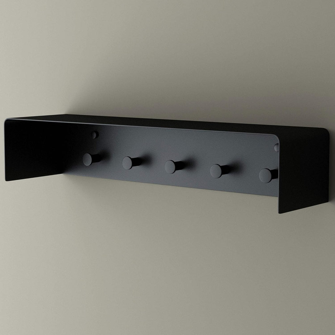 doporro Mehrzweckhaken 50x10x10 cm mit Ablage Handtuchhaken Schwarz matt aus Edelstahl, Handtuchhake