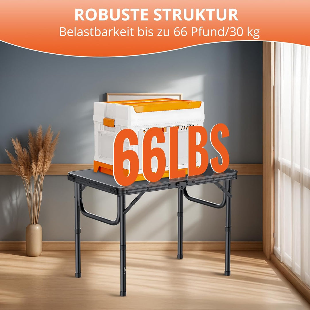 FUNYKICH Campingtisch Klapptisch 58x40cm, Faltbarer Picknicktisch mit 3 Höhenverstellbar(26/48/67cm)