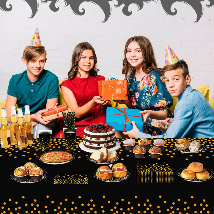 Party Geschirr Schwarz Gold,193pcs Schwarzgoldenes Geburtstag Party Geschirr Set-Pappteller Schwarz