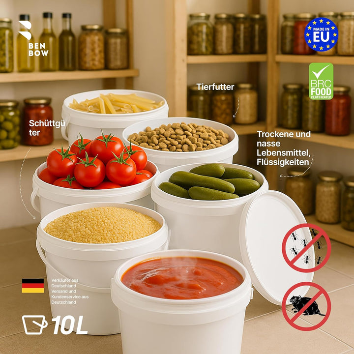 BenBow Eimer mit Deckel 10l Weiss 100x 10 Liter - lebensmittelecht, stabil, luftdicht, auslaufsicher