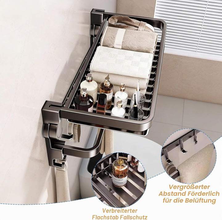Handtuchhalter ohne Bohren, Handtuchregal Badezimmer Wandmontage mit Saugnapf, 90°Klappbarer Badetuc