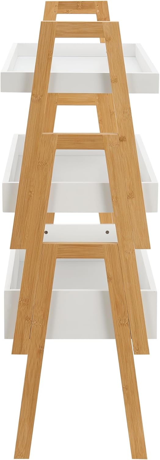 [en.casa] Pflanzenregal Hitra Stapelregal aus Bambus 3-TLG. Blumenregal Standregal mit 3 Ablagen Wei