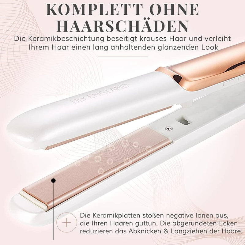 Haarglätter Und Lockenstab 2 In 1 | Ein Glamouröses Glätteisen in Rosegold mit Verstellbarer Tempera