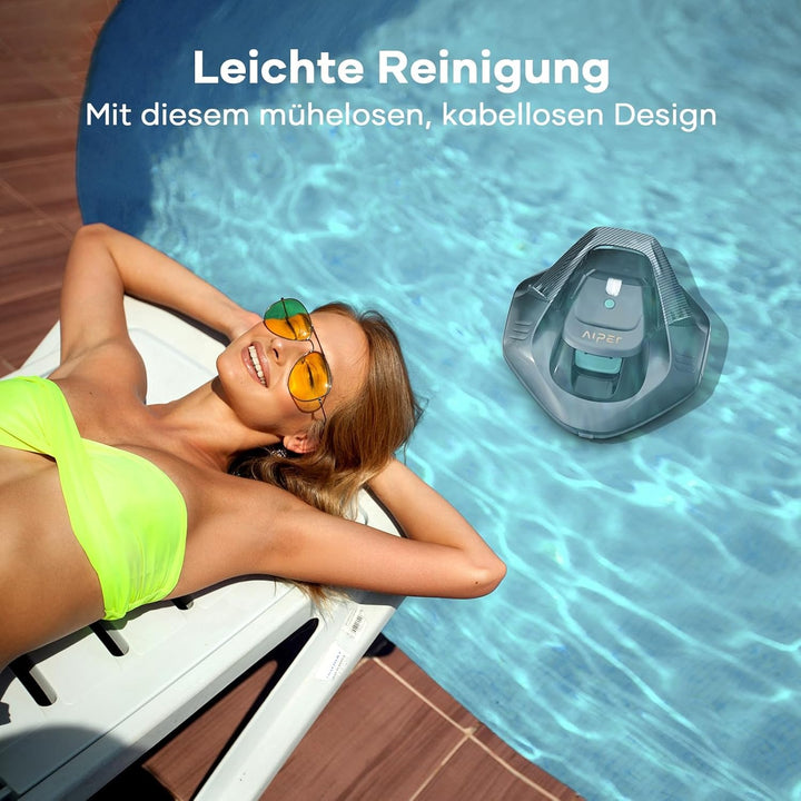 AIPER Poolroboter, 90 Minuten Leistungsstarke Reinigung, Dual-Antriebsmotoren, LED-Anzeigen, Automat