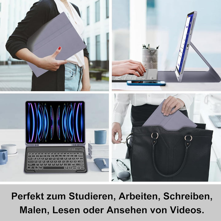 Für iPad Pro 12,9" Hülle mit 7-Farben Beleuchtung Tastatur (2018-2022) – QWERTZ Bluetooth Tastatur,