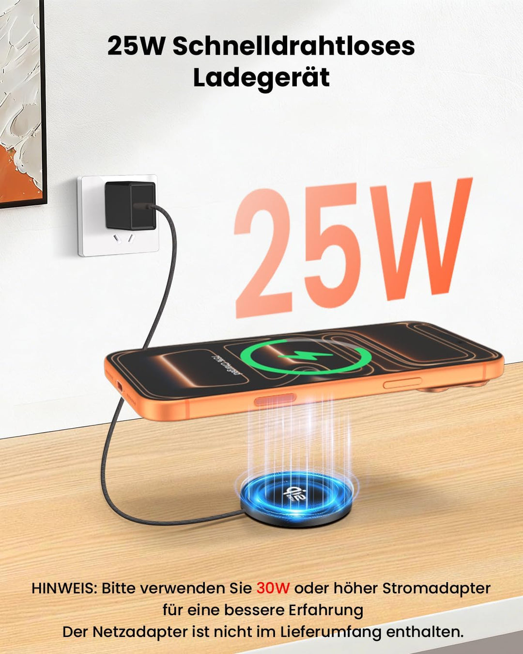 GEEKERA 25W magnetisches Schnellladegerät: Ultradünnes Flaches Wireless Charger für Apple MagSafe iP