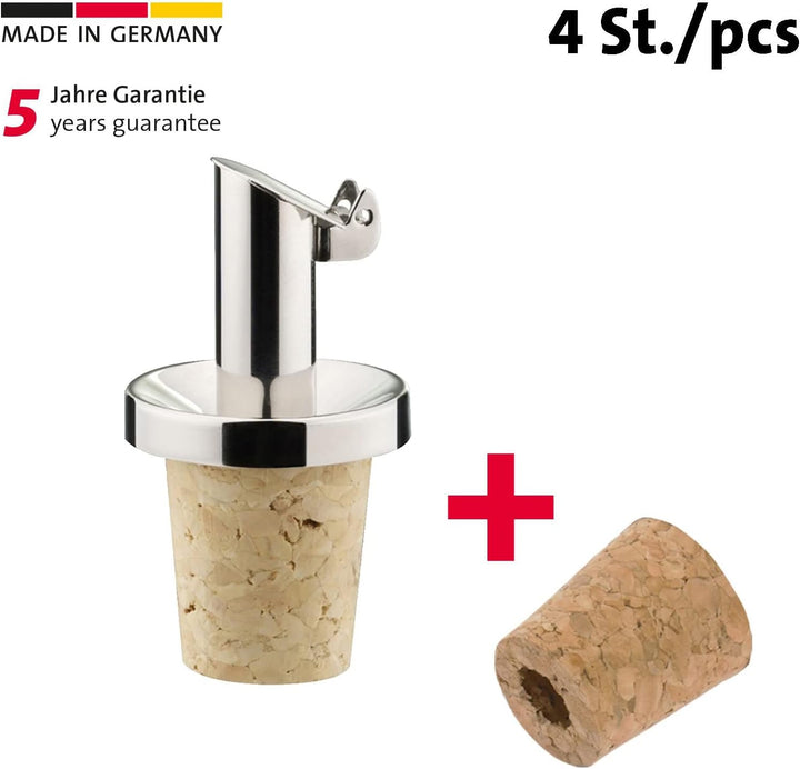 Westmark 4 Öl-/Essig-Ausgiesser + 4 Ersatzkorken, mit Kläppchen, Metall/rostfreier Edelstahl, Naturk