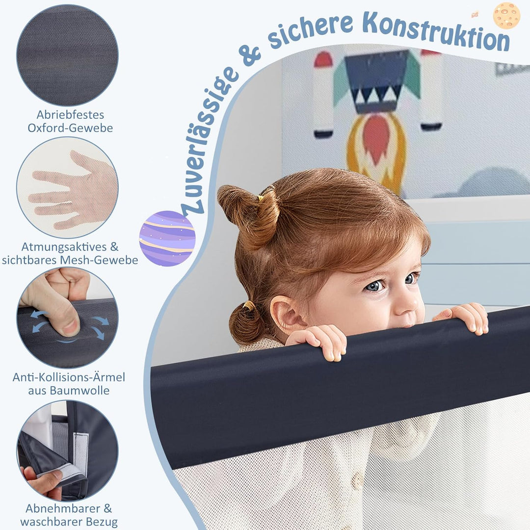DREAMADE Bettgitter 150/120/105 cm, Kinderbettgitter Schutz, Kinderschutzgitter aus PP & Oxford, Bab