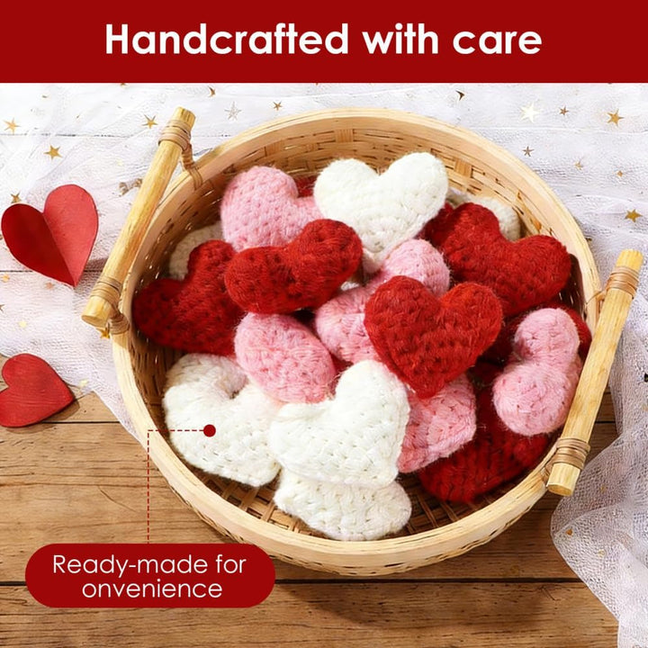 DONGKER Mini Häkelherzen, 24/36 Stück Gestrickte Valentinstag Schalenfüller, 5,5x5 cm, 3 Farben, Häk