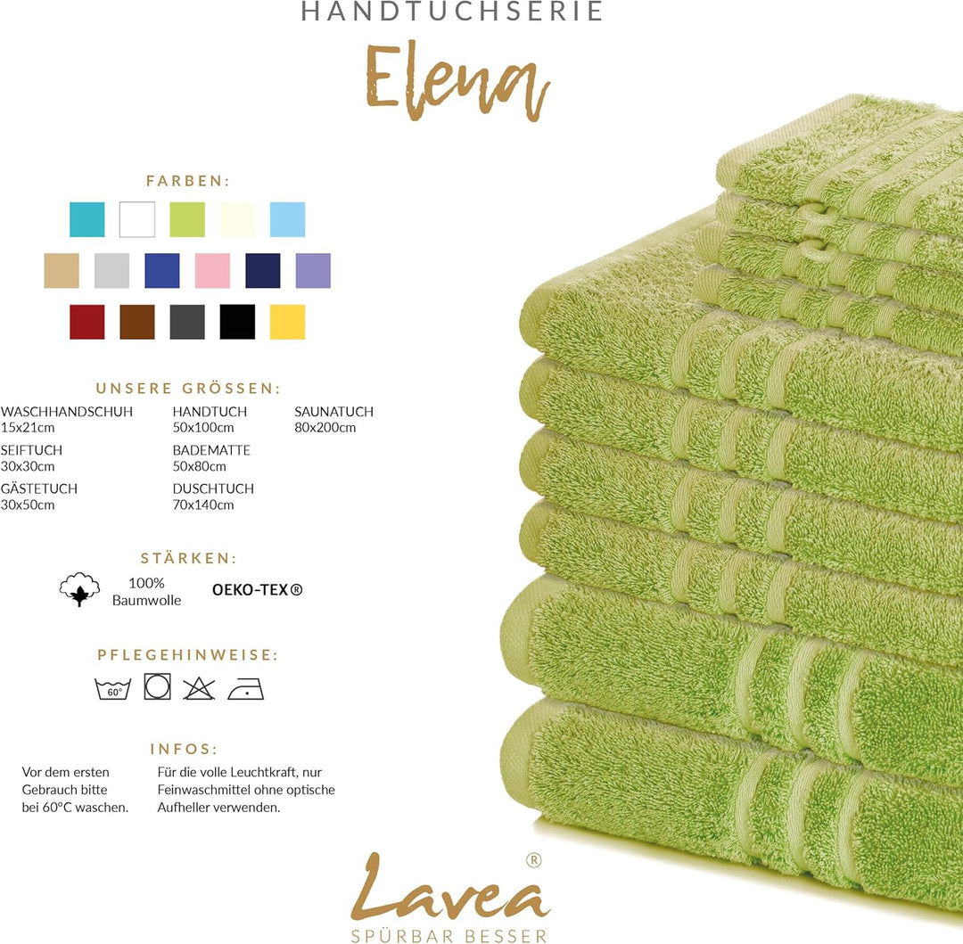Lavea 2er Set Saunatuch 80x200cm, Frottierserie Elena, Lindgrün 2 x 80 x 200 cm Lindgrün, 2 x 80 x 2
