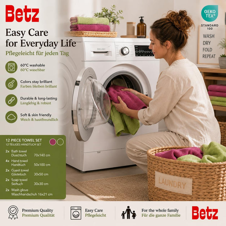 Betz 12-TLG. Handtuch Set Premium 100% Baumwolle 2 Duschtücher 4 Handtücher 2 Gästetücher 2 Seiftüch