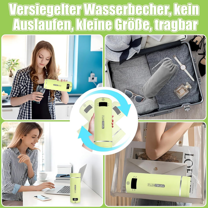 Reise Wasserkocher Klein Elektrische, 500ML/300W Tragbarer Wasserkocher Mini Wassertasse Edelstahl 3